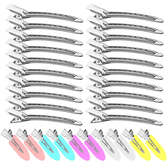 Picture of Duck Billed Hair Clips, Metal Alligator Hair Clips with Holes, Hair Pins 30 Pcs, Metal Hair Clips for Styling and Makeup, Silver Perfect for Home Use and Salon, Bows DIY. (30pcs Mixed)