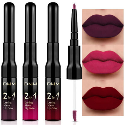 Picture of evpct 3Pcs Black Red Matte Lip Liner Pencil and Liquid Lipstick Sets for Women Long Lasting Lipstick 24 Hour Waterproof Dark red Purple Rose pink Lip Stick/Gloss Set labiales mate 24 horas originales
