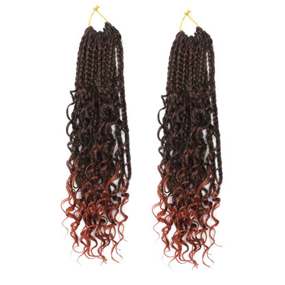 Picture of 2 Packs Boho Crochet Braids With Curly Ends-14 Inch Crochet Box Braids Crochet Hair for Black Women Goddess Box Braids Boho Braids Crochet Hair Pre Looped (14(2Packs), 1B/350)