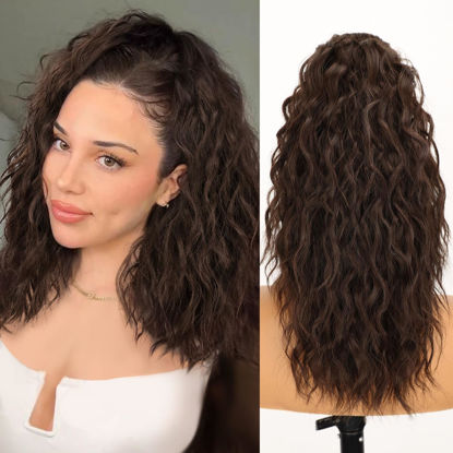Picture of ORSUNCER Ponytail Extension 18" Curly Pony Tail Clip in Claw Ponytail Fluffy Natural Looking Synthetic Hairpiece for Women