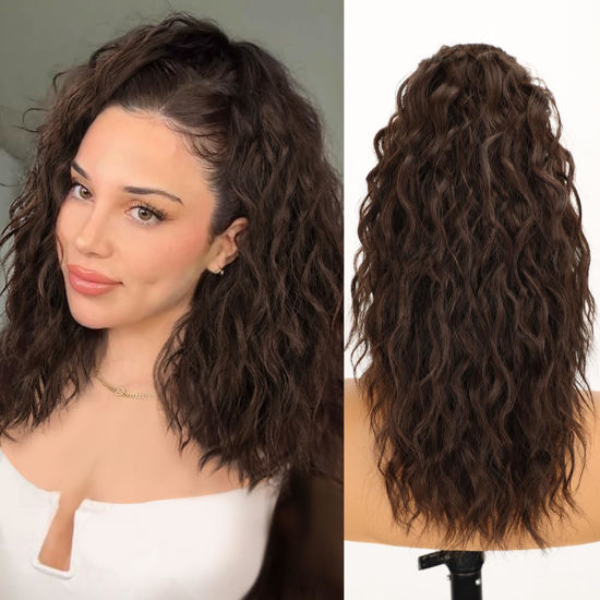 Picture of ORSUNCER Ponytail Extension 18" Curly Pony Tail Clip in Claw Ponytail Fluffy Natural Looking Synthetic Hairpiece for Women