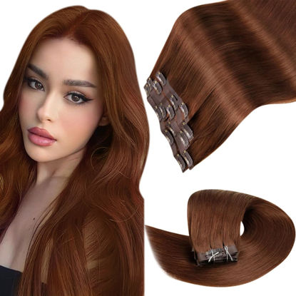 Picture of LaaVoo Seamless Clip in Hair Extensions Human Hair Auburn Seamless Clip in Hair Extensions Reddish Brown Seamless Clip in Hair Extensions Real Human Hair 16 Inch 7pcs/110g