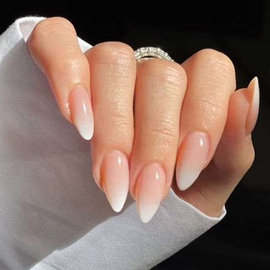 Picture of YOSOMK Gradient Nude Press on Nails Medium Almond Fake Nails Glossy Stick on Acrylic Nails Natural Ombre Glue on False Nails for Women