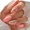 Picture of YOSOMK Press on Nails Medium Almond Fake Nails with Swirl Designs Glossy Stick on Artificial Nails Glitter Sequins Full Cover Pink False Nails for Women