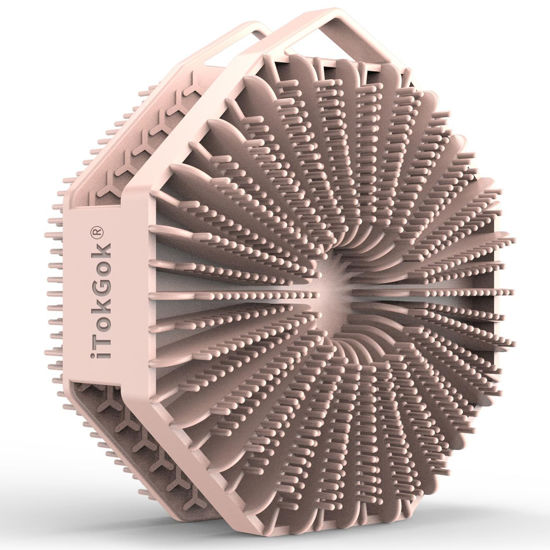 Picture of iTokGoK® Silver-Infused 2-in-1 Silicone Body Scrubber, Double-Sided Design Body Brush Silicone Scrubber Exfoliating Brushes for Sensitive Skin for Showering for Women Silicone Loofah- Sand Pink