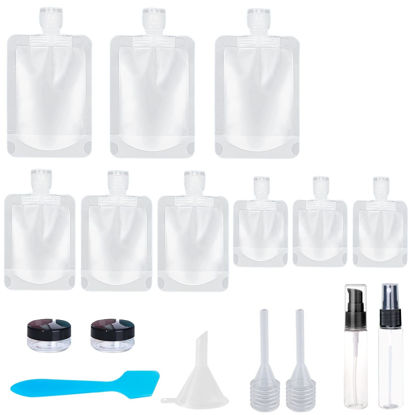 Picture of 17 Pack Travel Pouches for Toiletries,TSA Approved,Travel Size Portable Containers,Stand Up Pouch,Refillable Travel Accessories for Shampoo Conditioner Lotion Soap Liquids (A-17pcs)