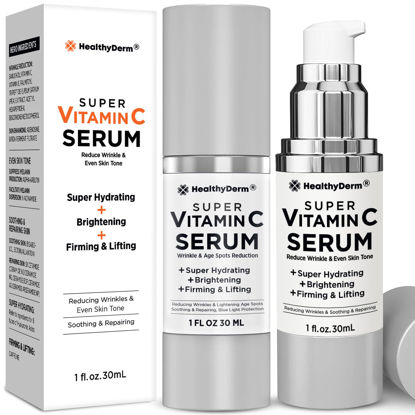 Picture of Super Vitamin C Serum for Women Over 70: Niacinamide, Vitamin C, Hyaluronic Acid, Peptides, Vitamin E, Caffeine, Bakuchiol, Hydrating, Lifting, Wrinkle & Age Spots Reduction Pack of 2