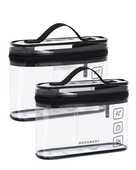 Picture of BAGSMART TSA Approved Toiletry Bag, 2 Pack Clear Makeup Cosmetic Bag Organizer, Quart Size Travel Bag for Toiletries, Carry-on Travel Accessories Essentials, Black-2pcs