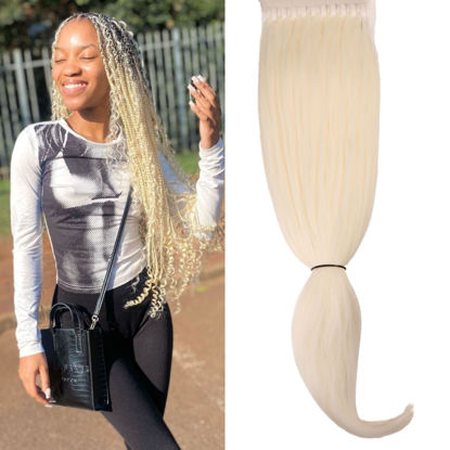 Picture of Blonde Braiding Hair Pre sectioned Pre stretched Kanekalon Braiding Hair Prestretched Colored Hair Extensinos for Braiding Ez Braid Hypoallergenic Knotless Kids