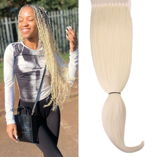 Picture of Blonde Braiding Hair Pre sectioned Pre stretched Kanekalon Braiding Hair Prestretched Colored Hair Extensinos for Braiding Ez Braid Hypoallergenic Knotless Kids