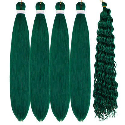 Picture of Turquoise Green Braiding Hair Pre stretched Curly Deep Wave Boho Hair for Braiding Ez Braid Colored Hair Extensions Synthetic Braids