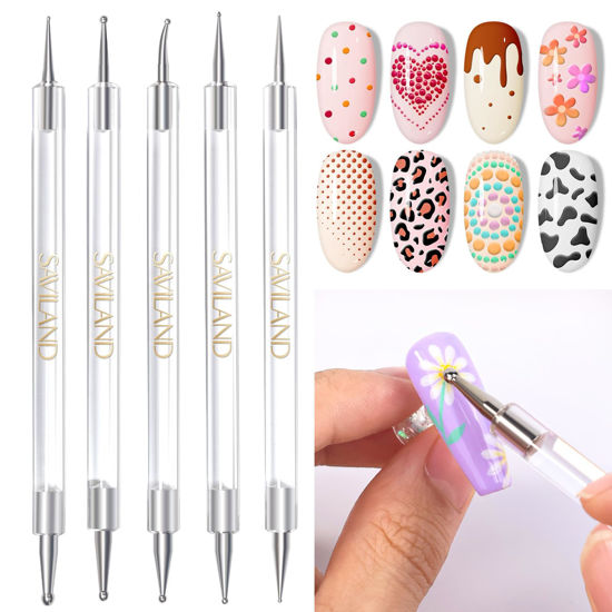 Picture of SAVILAND Quick-Paint Dotting Tools Nail Art Pen: 5PCS Multi-Size Nail Art Tools Double Ended Nail Design Kit for Dot Drawing Home Salon, Pattern Tracing Pen, Ball Embossing Pen for Transfer Paper