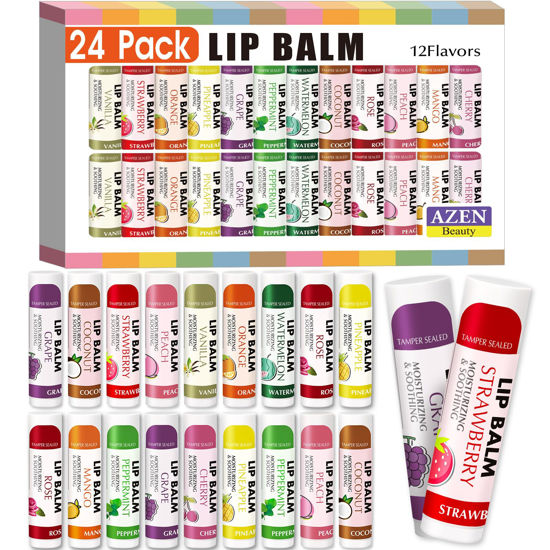 Picture of AZEN 24 Pack Lip Balm Stocking, Natural Lip Balm Bulk, Moisturizing Lip Balm for Dry Lips