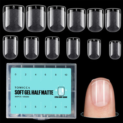 Picture of TOMICCA Extra Short Square Fake Nail Tips, Half Matte Acrylic Pre Filed Soft Gel Nail Tips, 360Pcs Full Cover Pre Shaped 12 Sizes Fake Nails for Beginner and Professional DIY Nail Salon