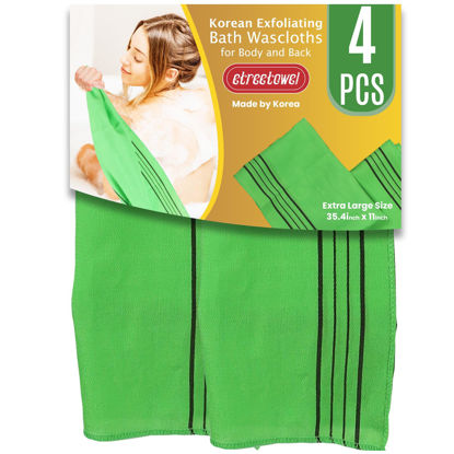 Picture of etreetowel Extra Large Size 35.4" x 11" (4 PCs) Korean Asian Exfoliating Bath Washcloths Mitt Scrub for Body and Back washcloth Glove Viscose Rayon Towel for Soft Skin