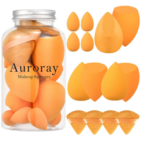 Picture of 14 Pcs Makeup Sponge Set,Beauty Sponges Blender with 4 Pcs Powder Puff and 4 Pcs Mini Make up Sponges Birthday Gift,Mother's Day Gift for Women Liquid,Foundation,Powder,Concealer,Cream(Orange)