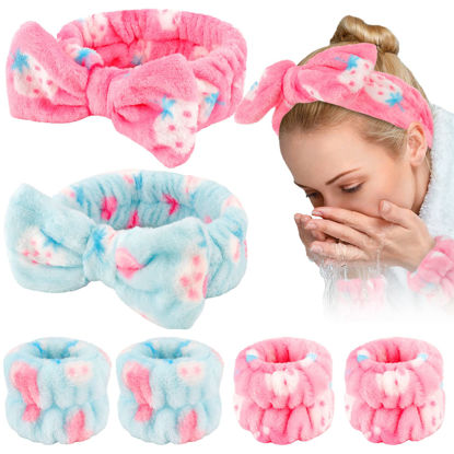 Picture of WHAVEL 6PCS Spa Headband and Wristband Set, Face Wash Headband Makeup Skincare Headband Wrist Bands for Washing Face