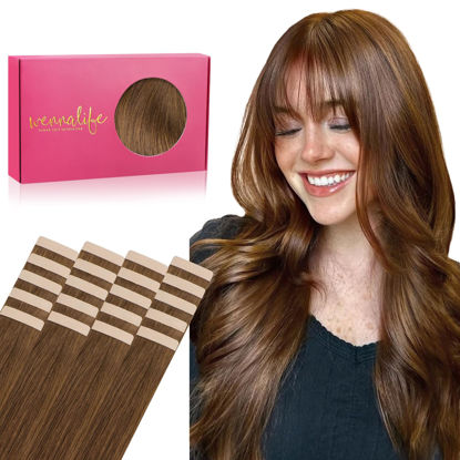Picture of WENNALIFE Tape in Hair Extensions Human Hair, 20pcs 40g 12 inch Light Auburn Brown Remy Hair Extensions Straight Human Hair Tape in Extensions Skin Weft Tape Extensions Human Hair