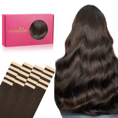 Picture of WENNALIFE Tape in Hair Extensions Human Hair, 20pcs 30g 10 inch Light Dark Brown Remy Hair Extensions Straight Human Hair Tape in Extensions Skin Weft Tape Extensions Human Hair