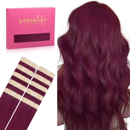 Picture of WENNALIFE Tape in Hair Extensions Human Hair Light Burgundy Tape in Extensions, 10pcs 30g 22 inch Remy Invisible Tape Ins Straight Colored Soft Real Human Hair Tape in Extensions Refill Set Extensions