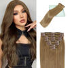 Picture of LORIEN Clip in Hair Extensions Real Human Hair, 18 Inch 100g, 6 Medium Brown, Clip in 100% Brazilian Remy Human Hair Extensions 8pcs Per Set with 18 Clips Double Weft