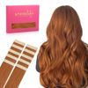 Picture of WENNALIFE Tape in Hair Extensions Human Hair Dirty Ginger Tape in Extensions, 10pcs 25g 14 inch Remy Invisible Tape Ins Straight Colored Soft Real Human Hair Tape in Extensions Refill Set Extensions