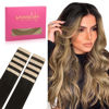 Picture of WENNALIFE Tape in Hair Extensions Human Hair Dark Brown to Chestnut Brown and Dirty Blonde Highlighted Tape in Extensions, 10pcs 20g 12 inch Remy Invisible Tape Ins Straight Colored Soft Refill Set