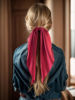 Picture of Pack of 2 Knotted Bow Hair Scrunchies Elastic Hair Scarf Black Hair Ties Bands Satin Hair Ribbon Scrunchy Red Ponytail Holder for Women and Girls (Burgundy)