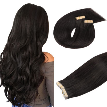 Picture of DOORES Hair Extensions Tape in, 16 Inch 100g 40pcs Dark Brown, Tape in Human Hair Extensions Straight Hair Double Side Tape Skin Weft Natural Hair