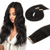 Picture of DOORES Tape in Human Hair Extensions, Natural Black 16 Inch 40pcs 100g, Real Hair Extensions Tape in Real Hair Glue in Extensions Skin Weft Silky Straight Hair for Women