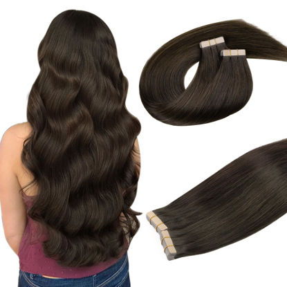 Picture of DOORES Tape in Human Hair Extensions, Light Dark Brown 14 Inch 100g 40pcs, Human Hair Extensions Straight Remy Hair Double Side Tape Seamless Invisible Tape