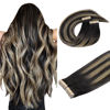 Picture of DOORES Tape in Hair Extensions Human Hair, Balayage Natural Black to Light Blonde 16 Inch 40pcs 100g, Remy Human Hair Tape in Natural Hair Extensions Straight