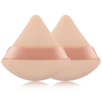 Picture of 2 Pcs EVAOUXIU Triangle Powder Puff for Face Powder, Soft Plush Setting Powder Puff, Velour Cosmetic Foundation Blender Sponge Beauty Makeup Tools (Nude)