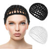 Picture of WLLHYF Net Shower Cap 2 PCS Drying Curly Hair Care Spa Hat Wrap Cover Stretchy Knit Nets Hairnet Mesh Crochet Sleep Back Bathing Sleeping Bonnet(black/white)