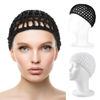 Picture of WLLHYF Net Shower Cap 2 PCS Drying Curly Hair Care Spa Hat Wrap Cover Stretchy Knit Nets Hairnet Mesh Crochet Sleep Back Bathing Sleeping Bonnet(black/white)