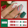 Picture of Christmas Press on Nails Short Square Fake Nails Full Cover Green Red False Nails Glossy Winter Nail Tips with Colorful Stripes Designs Cute Christmas Acrylic Nails Kit Short Stick on Nails for Women
