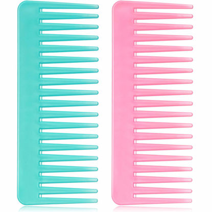 Picture of Large Hair Detangling Comb Wide Tooth Comb for Curly Hair Wet Dry Hair, No Handle Detangler Comb Styling Shampoo Comb (Cyan, Pink)