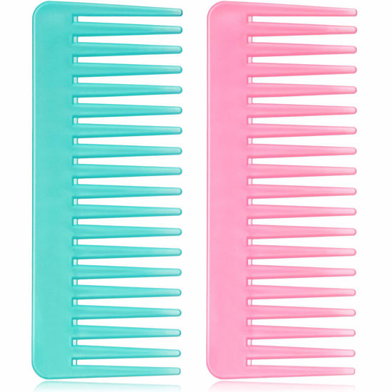 Picture of Large Hair Detangling Comb Wide Tooth Comb for Curly Hair Wet Dry Hair, No Handle Detangler Comb Styling Shampoo Comb (Cyan, Pink)