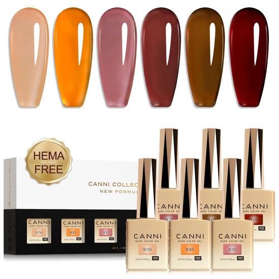 Picture of CANNI Jelly Gel Nail Polish Set,Brown 6 Colors 9ML Jelly Translucent Gel Polish Set,Brown Fall Colors, High Gloss Soak Off UV LED Gel Nail Manicure Salon DIY