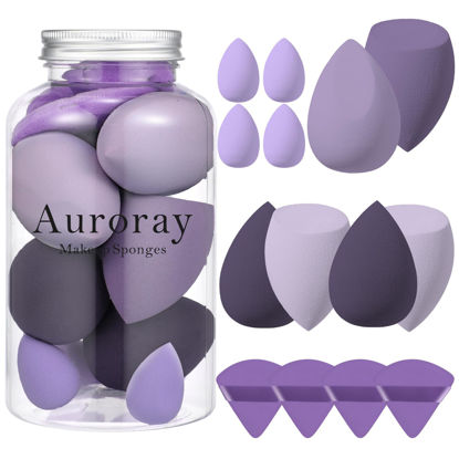 Picture of 14 Pcs Makeup Sponge Set, Beauty Sponges Blender with 4 Pcs Powder Puff and 4 Pcs Mini Make up Sponges for Liquid,Foundation,Powder,Concealer,Cream (Purple)