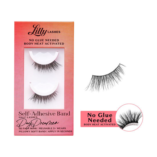 Picture of Lilly Lashes Self Adhesive Eyelashes (Half Lashes), No Lash Glue Needed, Body Heat Activated Press on Lashes, Reusable Self Adhesive Eyelashes Up to 5x, Easy to Apply & Remove (DayDreamer)
