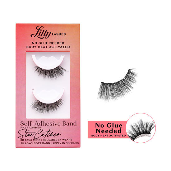 Picture of Lilly Lashes Self Adhesive Eyelashes (Half Lashes), No Lash Glue Needed, Body Heat Activated Press on Lashes, Reusable Self Adhesive Eyelashes Up to 5x, Easy to Apply & Remove (StarCatcher)