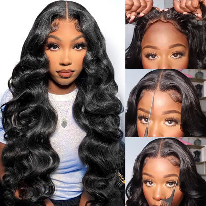 Picture of 30 inch lace front wig human hair 13x6 Glueless Wigs Human Hair Pre Plucked Pre Cut Wear and Go Glueless Wig 10A HD Body Wave Lace Front Wigs Human Hair Pre Plucked 180 Density 3 Seconds for Beginners