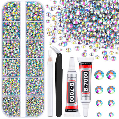 Picture of 6100Pcs Resin Rhinestones for Crafting with 2Pcs 10ml B7000 Jewelry Glue, 1 Box Flatback Crystals Diomand (AB) for Bedazzling Crafts DIY Nail Art Makeup，Non Hotfix Gems for Clothing Shoes Tumblers