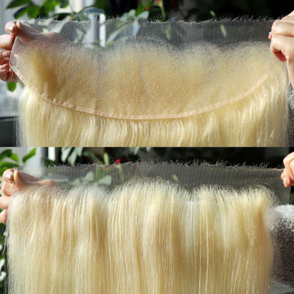 Picture of BEEOS SKINLIKE Real HD Lace Frontal Only, 613 Honey Blonde 0.10mm Ultra-thin Invisible Swiss Lace 13x4 Ear to Ear Virgin Hair Frontal Pre Plucked Natural Hairline Silky Straight 20 Inch