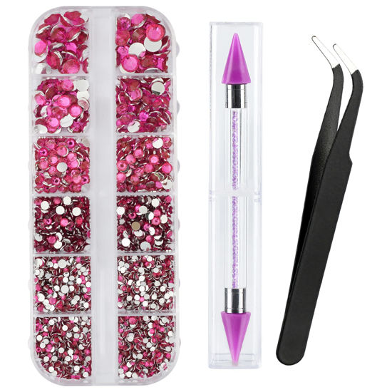 Picture of Canvalite 1500PCS Rhinestones Flat Back Gems, Nail Rhinestones Nail Art Gems with Pick Up Tweezers and Rhinestone Picker Dotting Pen, Nail Art Tools for Nails, Clothes, Face, Craft