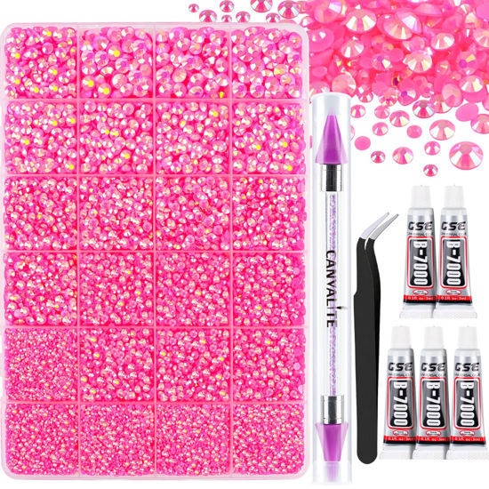 Picture of Canvalite 28000PCS Resin Jelly Rhinestones for Crafting,Hot Pink AB Flatback Gems, Bedazzling Crystal with 5x2.5g B7000 Jewelry Glue and Tweezers Dotting pen for DIY Crafts Clothing Shoes Nail Art