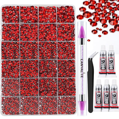 Picture of Canvalite 28000PCS Resin Jelly Rhinestones for Crafting,Red Flatback Gems, Bedazzling Crystal with 5Pcs 2.5g B7000 Jewelry Glue and Tweezers and Dotting pen for DIY Crafts Clothing Shoes Nail Art