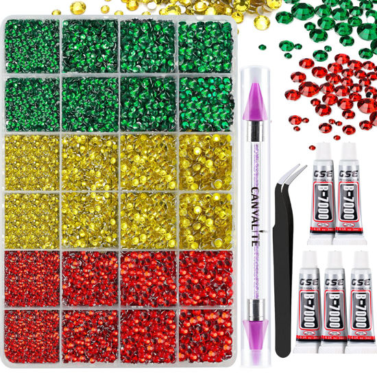 Picture of Canvalite 28000PCS Resin Jelly Rhinestones for Crafting, Christmas Flatback Gems, Bedazzling Crystal with 5x2.5g B7000 Jewelry Glue and Tweezers Dotting pen for DIY Crafts Clothing Shoes Nail Art