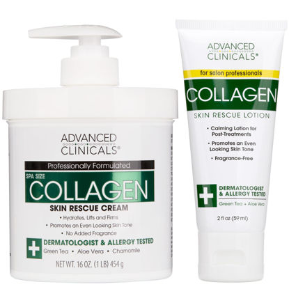 Picture of Advanced Clinicals Collagen Body Butter Moisturizer Lotion & Face Cream | Dry Skin Rescue Collagen Lotion | Skin Tightening Cream & Firming Lotion | Body Skin Care Products, 16Oz + 2Oz Travel Size